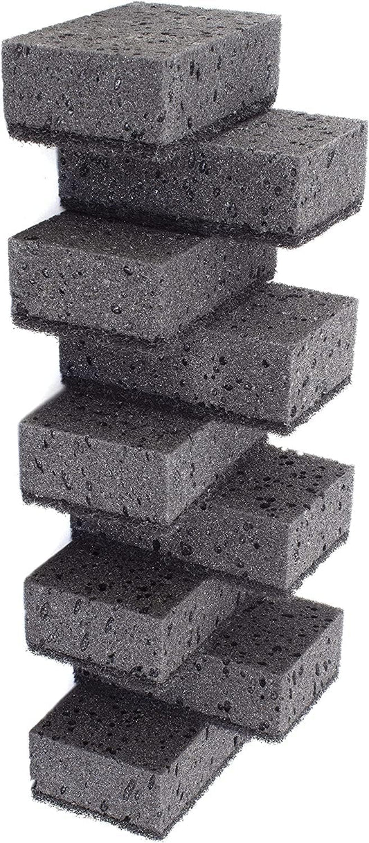 Green Multi Use Scrub Sponge. Made in Europe. 9 Pack, 4.3x2.8x1.4 inches. Odorless Heavy Duty and Non Scratch Fiber. Best, Durable, Delicate, Porous, Non Cellulose Kitchen Sponges and Scrubbers