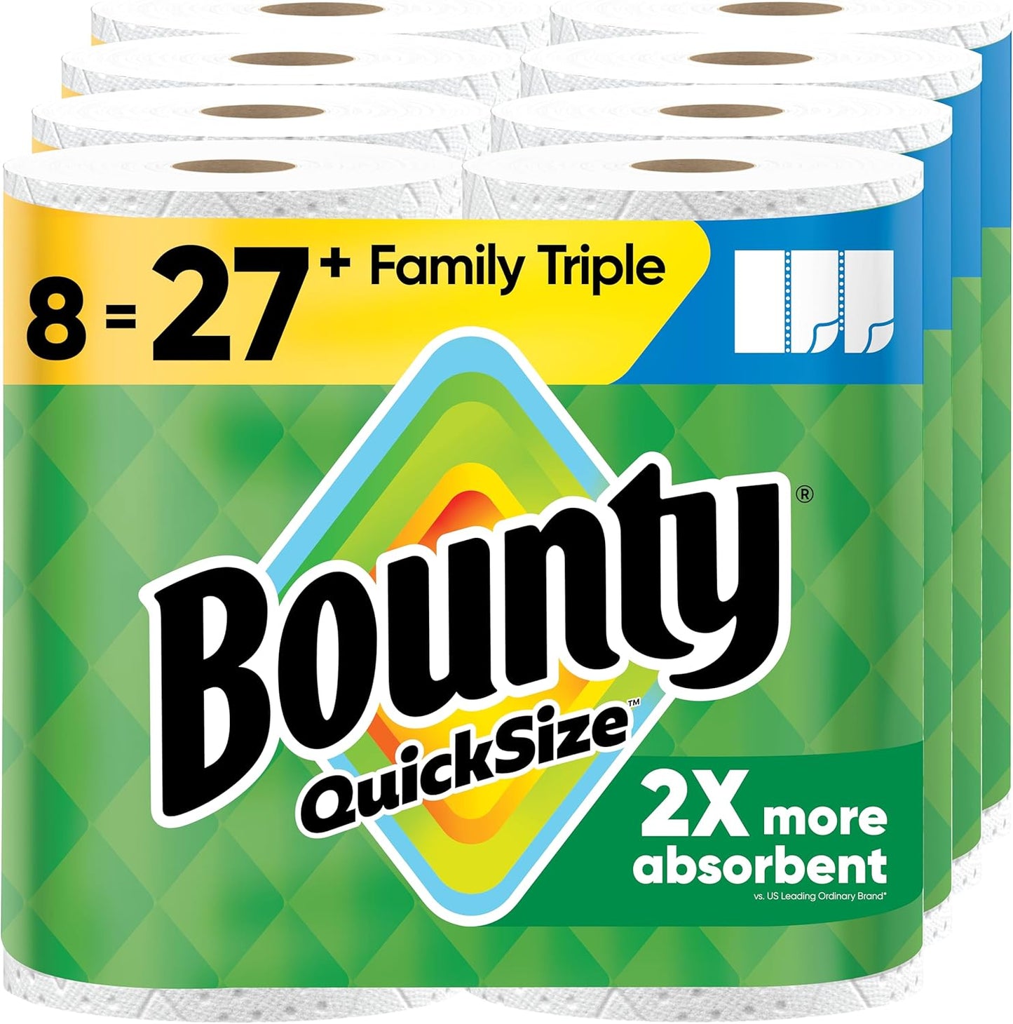 Bounty Quick Size Paper Towels, White, 8 Family Rolls