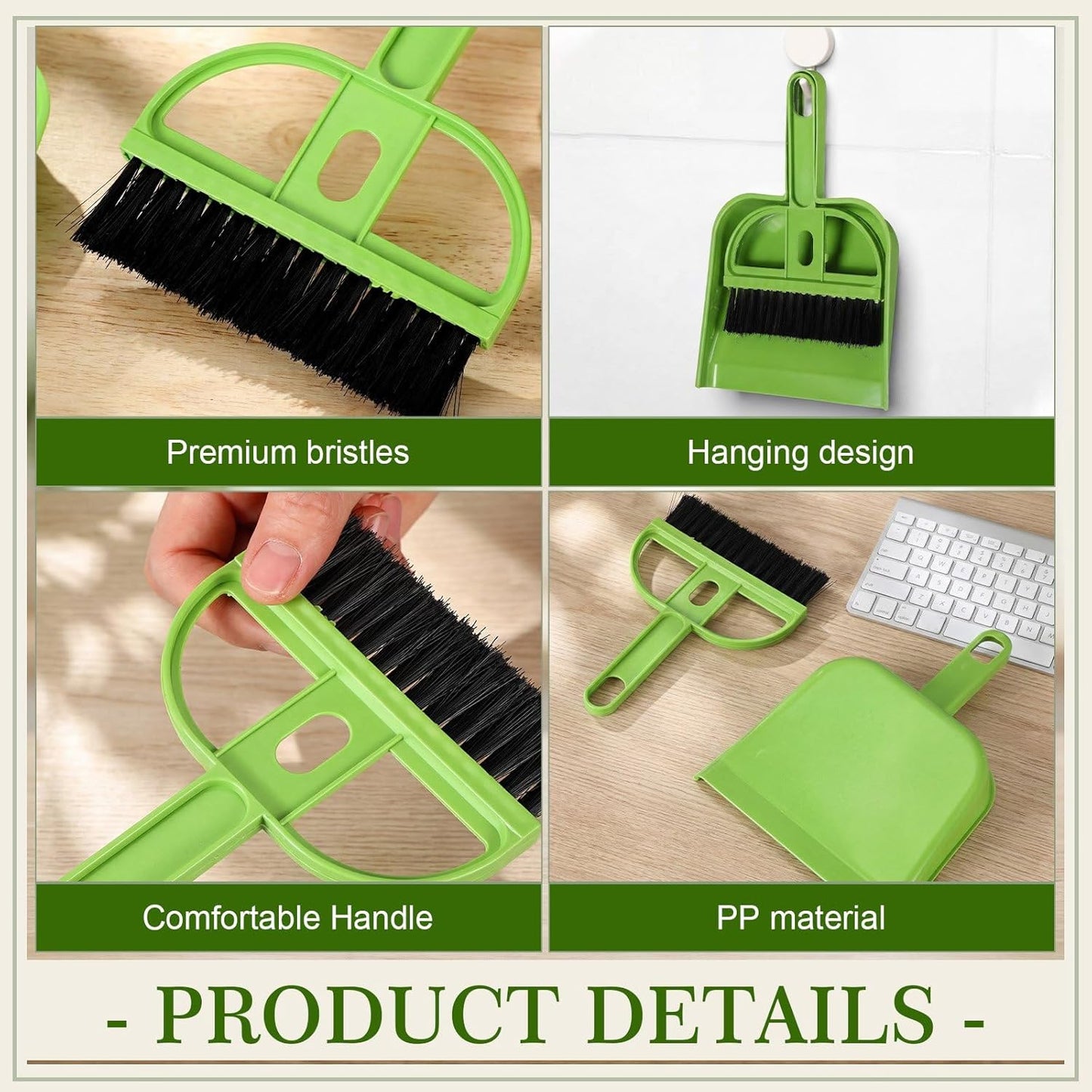 Thenshop 24 Pack Small Dustpan and Brush Set Small Hand Broom and Dustpan Bulk, Compact Cleaning Kit for Desk Keyboard Tabletop Countertop Car Pet Messes Indoor Outdoor Floor Cleaning, Candy Green