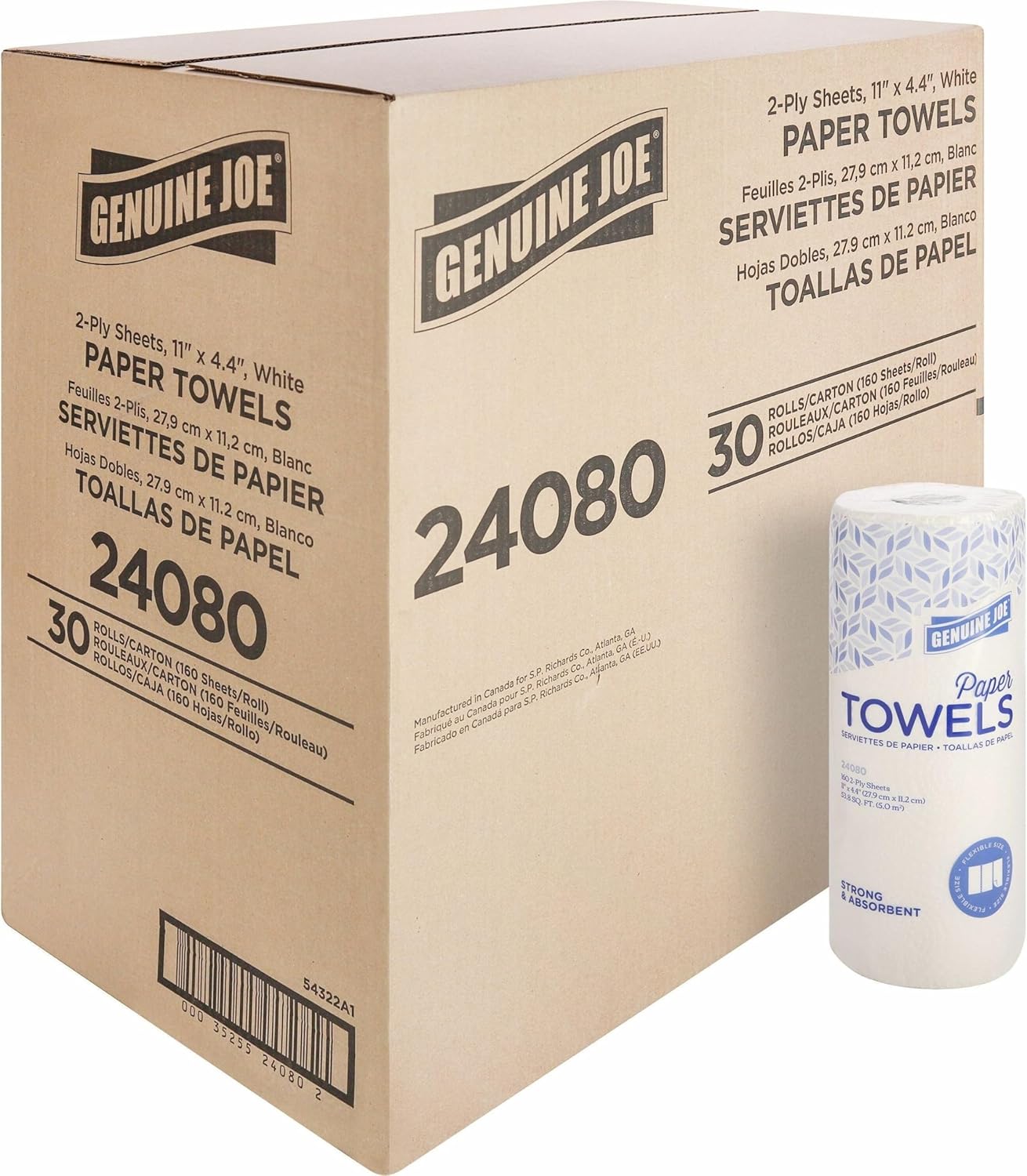 Genuine Joe Kitchen Paper Towels,11" x 4.5", 2-Ply, 170 Sheets/Roll, 30 Count