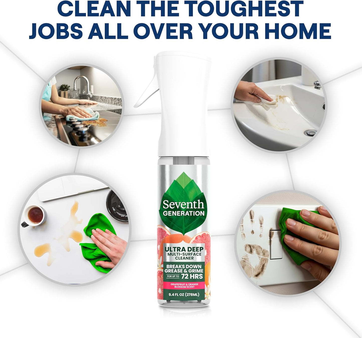 Seventh Generation Ultra Deep Probiotic Multi Surface Cleaner, 9.4 Fl Oz, Fresh Breeze, 80% USDA Biobased All Purpose Cleaning Spray, Breaks Down Tough Grease & Grime, Safe for Kids & Pets