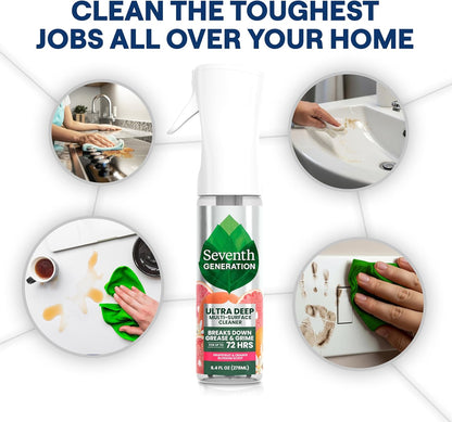 Seventh Generation Ultra Deep Probiotic Multi Surface Cleaner, 9.4 Fl Oz, Fresh Breeze, 80% USDA Biobased All Purpose Cleaning Spray, Breaks Down Tough Grease & Grime, Safe for Kids & Pets