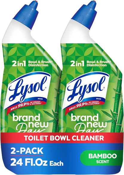 Lysol Toilet Bowl Cleaner Clinging Gel, Cleaning, Disinfecting, and Stain Removal, Bleach Free Bathroom Cleaning Supplies, Bamboo Scent, 24 fl oz. (2 Pack)