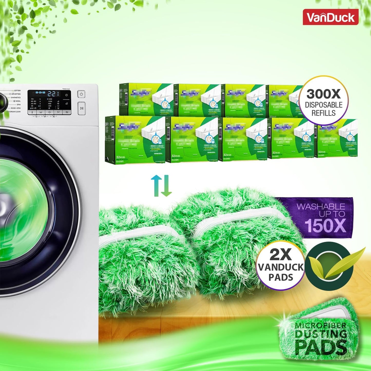 VanDuck Reusable Mop Pads Compatible with Swiffer Sweeper (4-Pack) - Washable Microfiber Mop Pads for Wet & Dry Use - All Purpose Floor Mopping and Cleaning Product