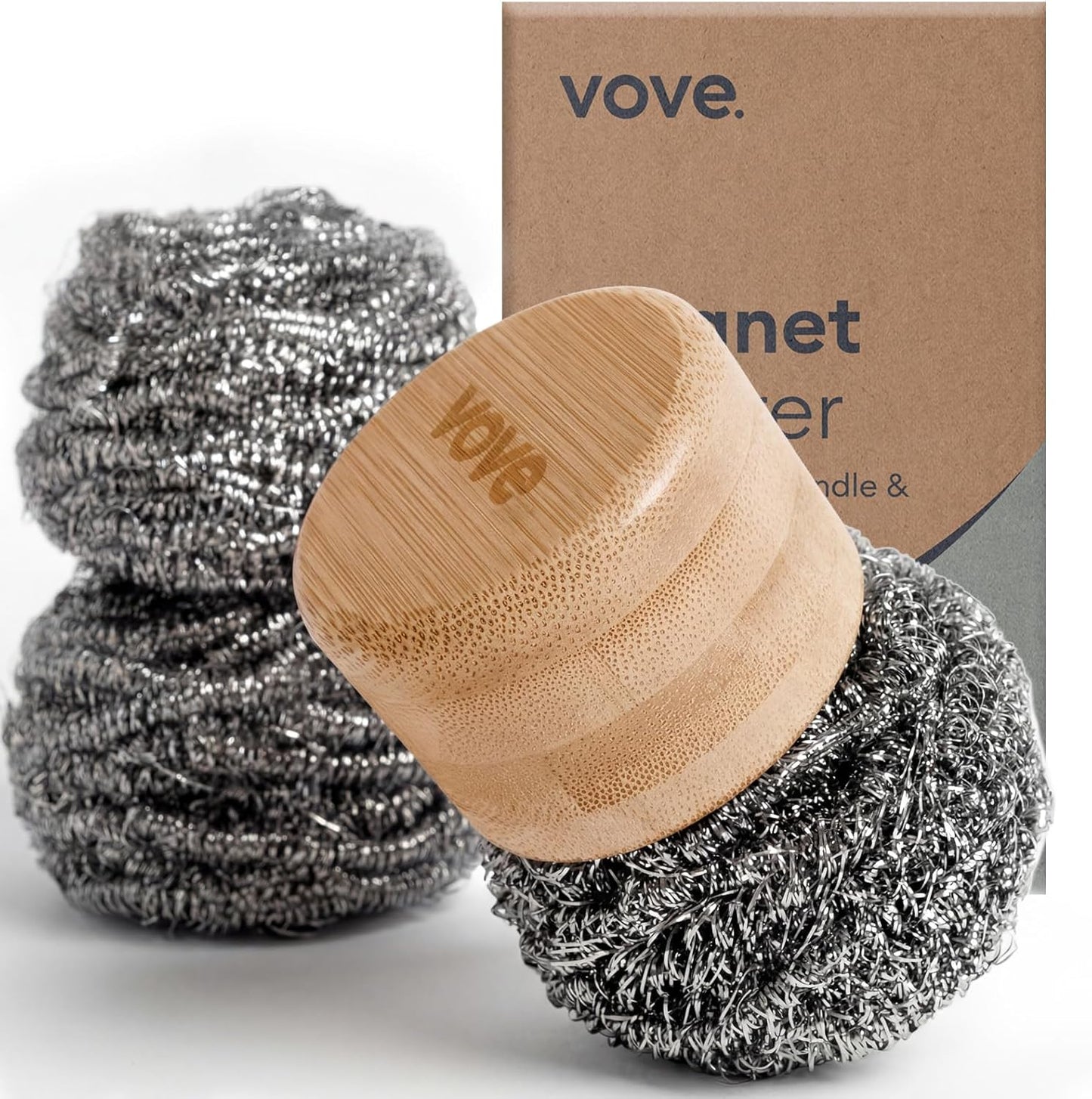 Vove Stainless Steel Scouring Pads 6-Pack – Rust-Free Heavy-Duty Metal Scrubbers for Cast Iron, Pots, Pans, Grills & Griddles, Microplastic-Free, FSC-Certified Packaging