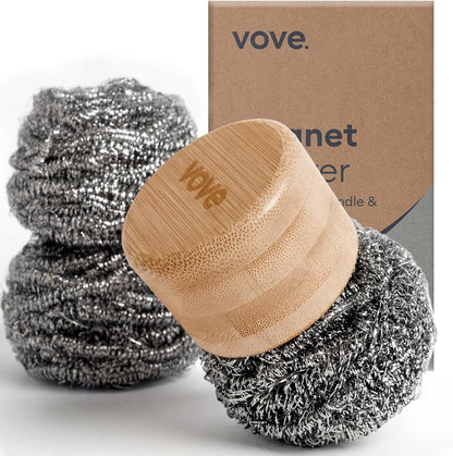 Vove Stainless Steel Scouring Pads 6-Pack – Rust-Free Heavy-Duty Metal Scrubbers for Cast Iron, Pots, Pans, Grills & Griddles, Microplastic-Free, FSC-Certified Packaging