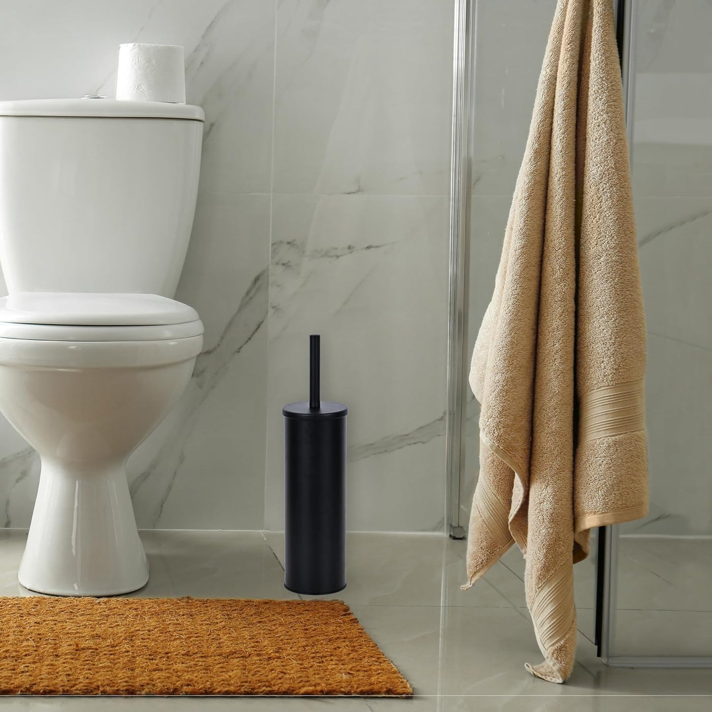 Deep & Sturdy Toilet Bowl Brush with Holder - Durable Scrubbing - Toilet Cleaners - Household Essentials - Bathroom Cleaner - Cleaning Supplies - Household Supplies, Painted Satin Gold
