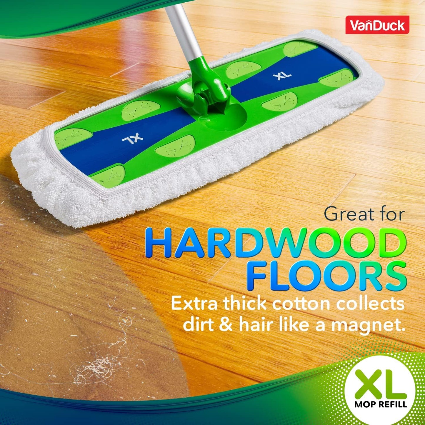 VanDuck XL Cotton Mop Pads Compatible with Swiffer XL (2 Pack) - Extra Large Wet and Dry Pads Refills - Cotton Covers Reusable Mop Heads (Handle is Not Included)