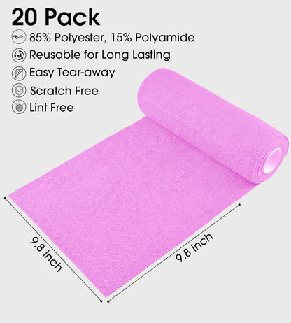 KitchLife Microfiber Cleaning Cloth Roll - Tear-Away Reusable Microfiber Paper Towels, Lint-Free, Washable, 20 Sheets for Kitchen, Car, Dishes, and Sensitive Surfaces (Pink)