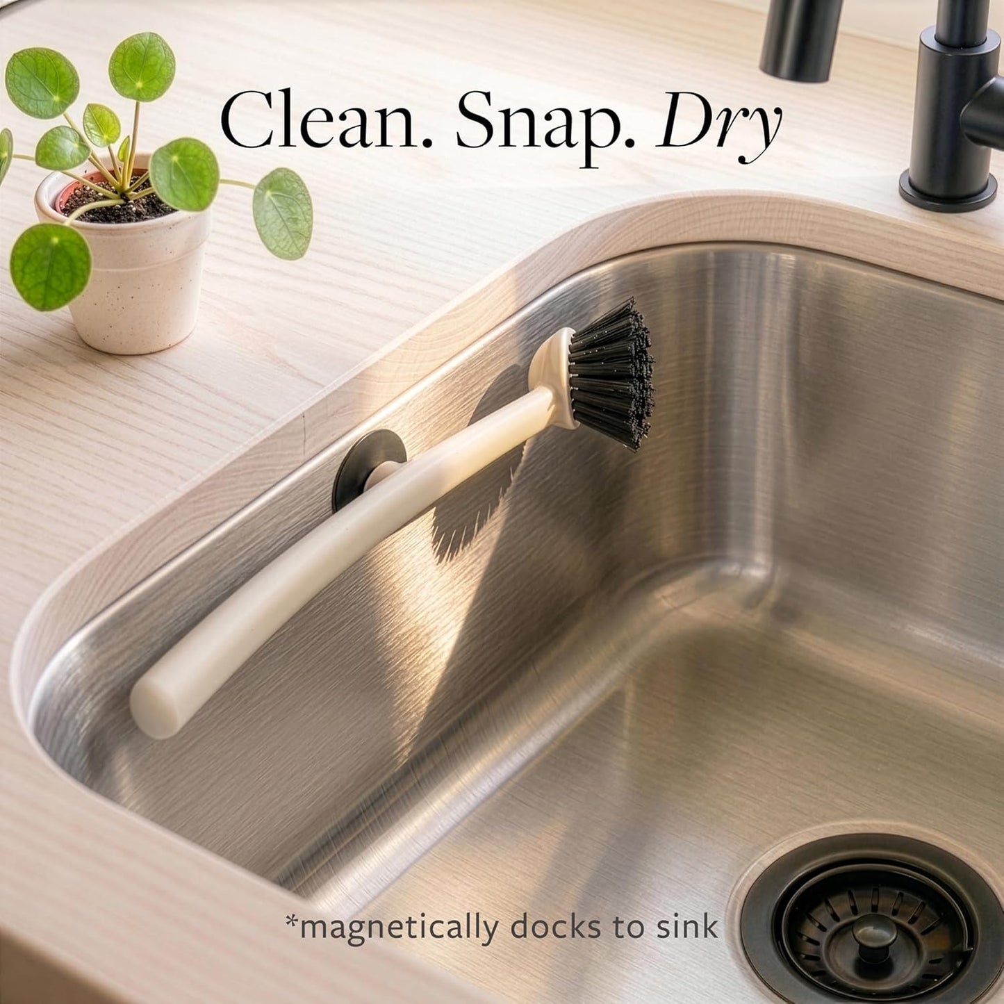 Earth & Mango Magnetic Dish Brush & Scraper, Snaps to Sink, Non-Scratch, Dishwasher Safe, Dish Scrubber – Onyx Black