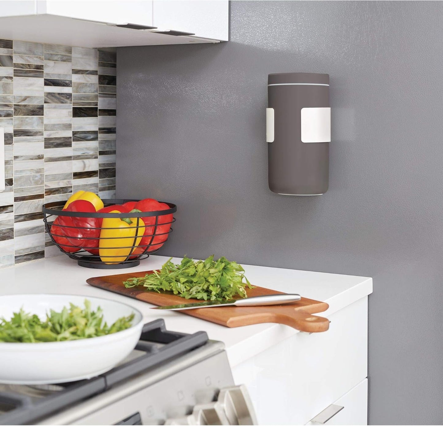 iDesign Adhesive Cleaning Wipes Holder for Kitchen or Bathroom - Coconut White