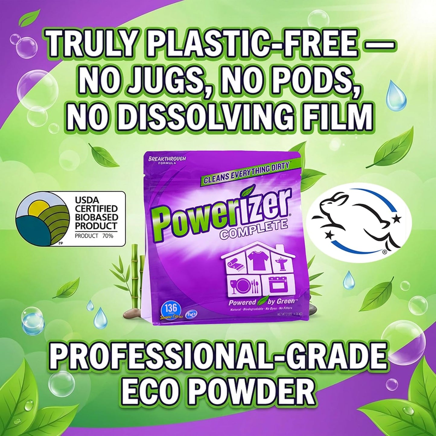 Powerizer Complete - Dishwasher Detergent Powder With Oxi Stain Remover & Rinse Aid, 3-in-1 Concentrated Formula, 136 Loads (3lb)