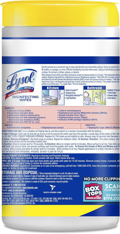 Lysol Disinfectant Wipes, Multi-Surface Cleaning Wipes, For Disinfecting and Cleaning, Lemon and Lime Blossom, (1 Pallet of 75 Packs, 450 Count Total)