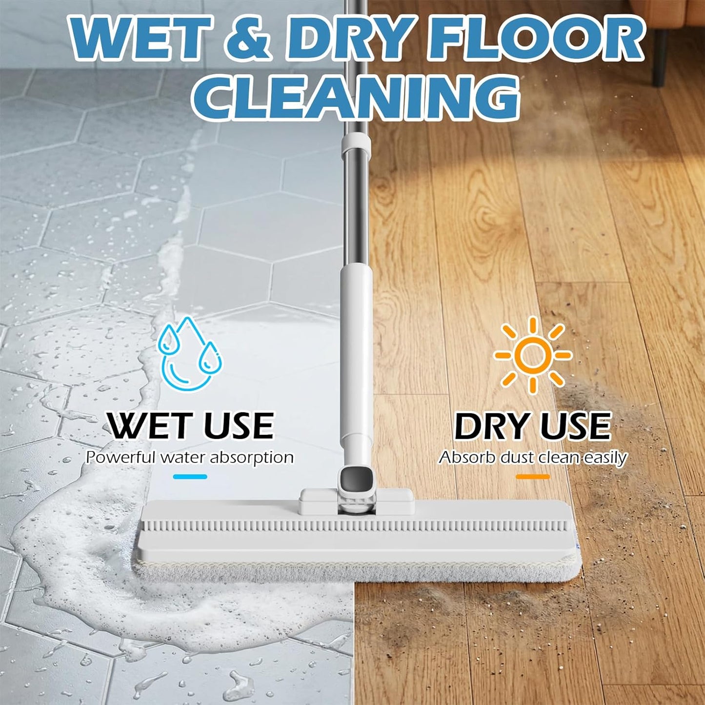 Midyb Mop and Bucket Set, 2026 Upgraded Flat Mop and Bucket System with 2 Pads, Mop Bucket with Wringer Set, Spray Cleaning, Auto Dirty Water Separation Keep Water Fresh, Mops for Floor Cleaning