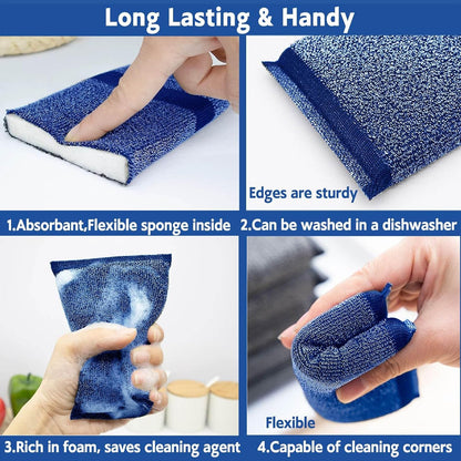 Kitchen Sponges for Dishes Steel Wool Scrubber Sponges for Kitchen Heavy Duty Non-Scratch Scrubbing Cleaner (6 Pack) (Colours)