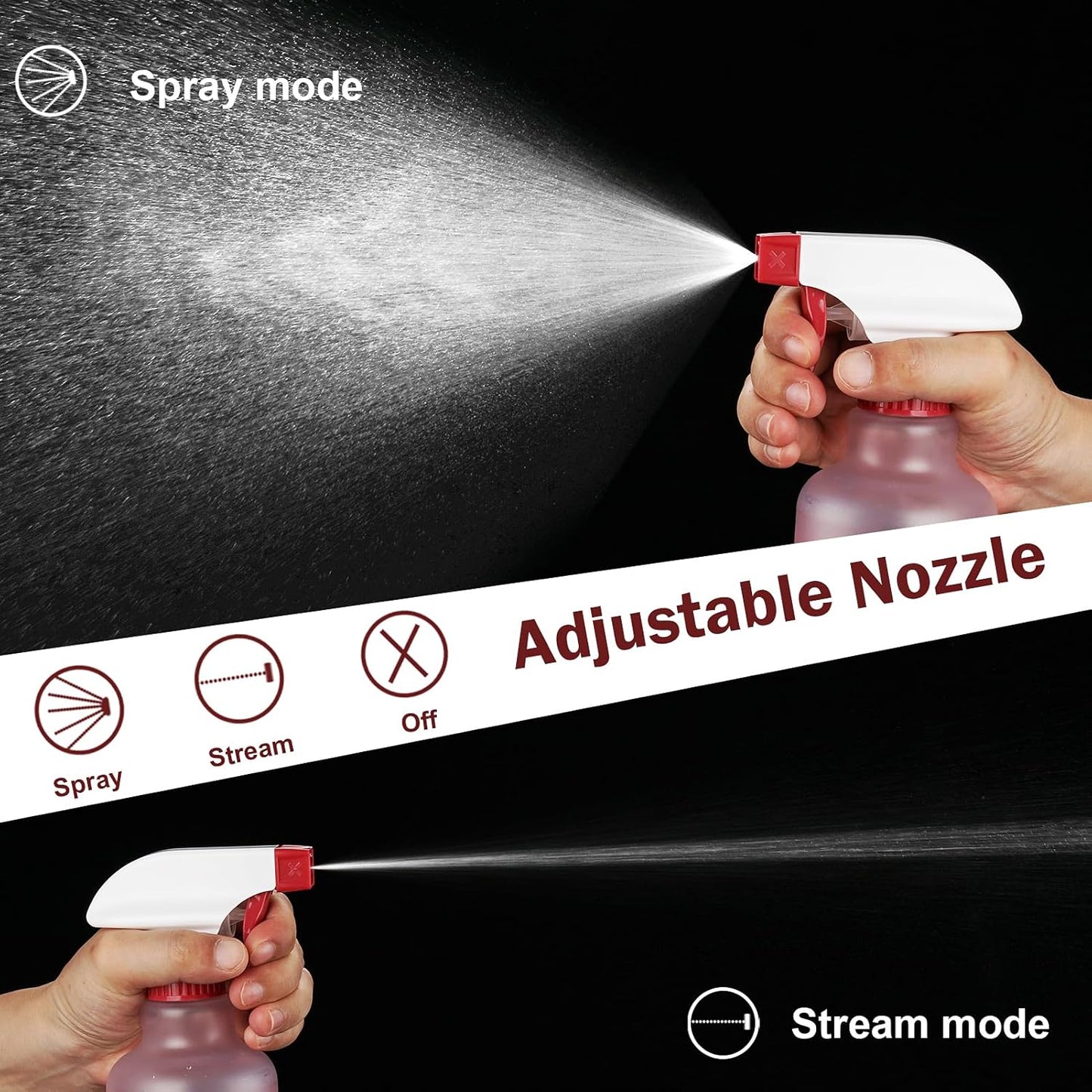 Plastic Spray Bottles Empty Spray Bottle 16.9oz/500ml 2 Pack Heavy Duty Spraying Bottles Mist/Stream Water Bottle for Cleaning Solutions, Essential Oils, Hair (Clear)