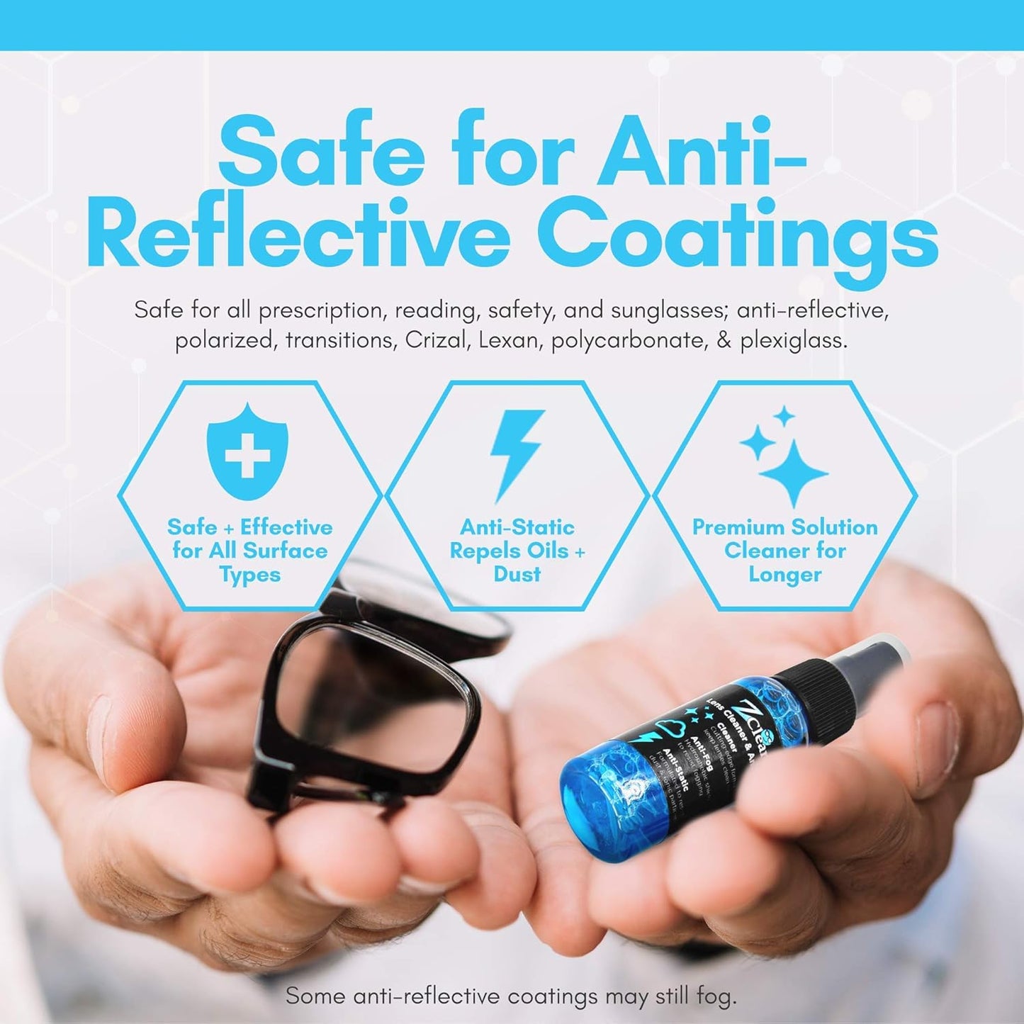 Z Clear Anti-Fog 6oz Spray | Eye glasses cleaner | Goggles anti fog | Sunglasses cleaner | Windshields | Mirrors | Visors | Safe for all Lenses |+ With Microfiber Cloth