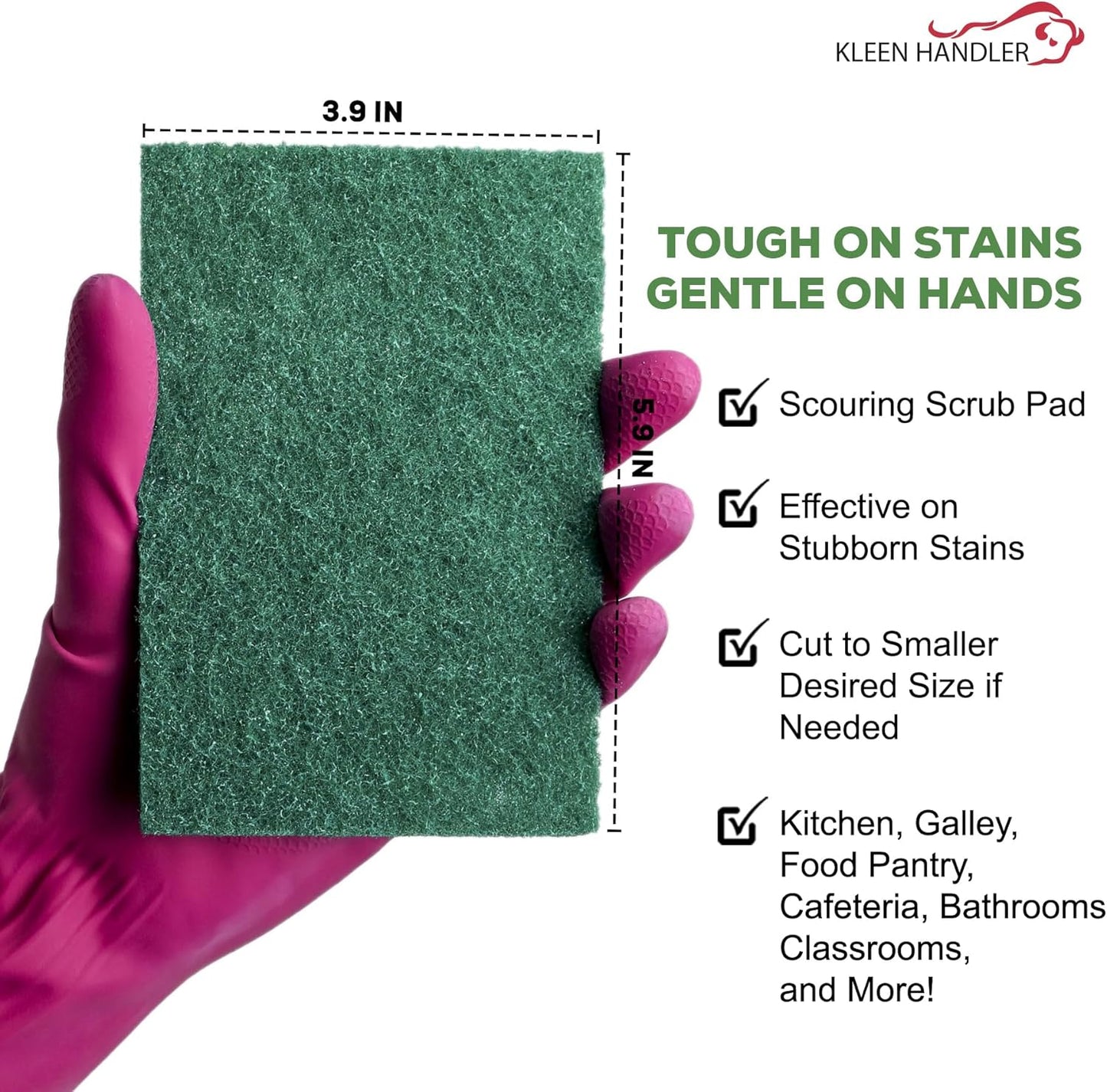 Kleen Handler Green Medium Duty Cleaning Pads - Medium Duty Kitchen Scrub Sponges, Scouring Pads for Washing Dishes, Bathroom, Restaurant Cleaning Sponge, Household General Cleaning (Pack of 40)