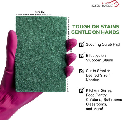 Kleen Handler Green Medium Duty Cleaning Pads - Medium Duty Kitchen Scrub Sponges, Scouring Pads for Washing Dishes, Bathroom, Restaurant Cleaning Sponge, Household General Cleaning (Pack of 40)