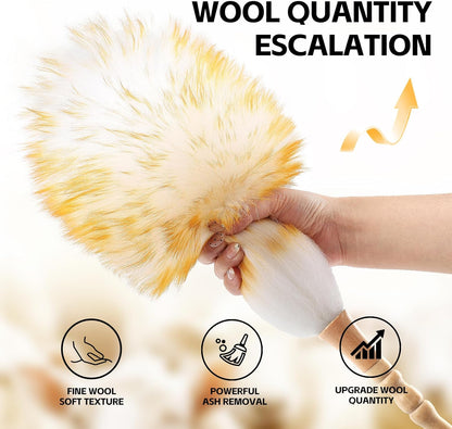 Lambswool Duster for Cleaning with Solid Wooden Handle Leather Hang Strap 87.8" Removable Retractable Feather Duster for Cleaning Ceiling Fans Window Blinds Interior Roof Furniture(2 Pack)