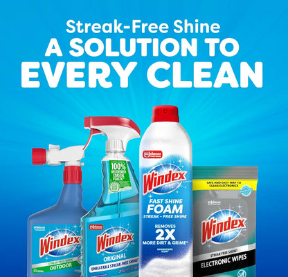 Windex Fast Shine Foam Glass Cleaner, No-Drip Windows, Doors, Mirrors & Countertops Aerosol Cleaning Spray, Streak-Free Shine, Removes Fingerprints, Dust, Dirt, Grime & More 19 oz (Pack of 1)