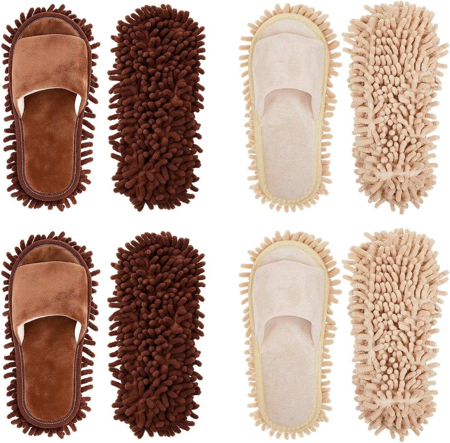 Jecery 4 Pair Washable Microfiber Mop Slippers Detachable Dusting Shoes for Floor Cleaning, Office & Home Use Suitable for Women & Men(Blue, Brown, Beige, White,L Size)