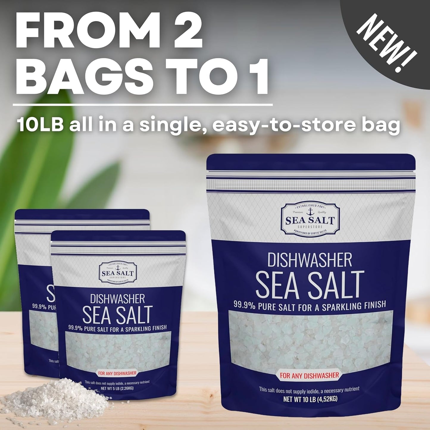 Dishwasher Salt, Natural Water Softener, Food Grade Coarse Sea Salt Compatible with Miele, Thermador, Whirlpool, & Bosch Dishwasher 5 lb Bag