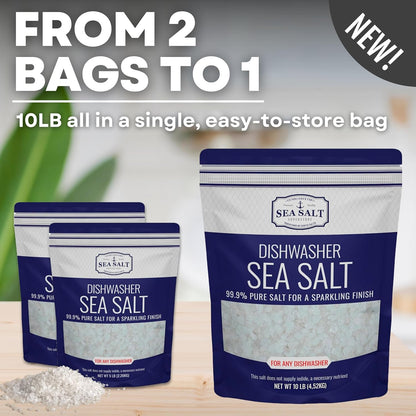 Dishwasher Salt, Natural Water Softener, Food Grade Coarse Sea Salt Compatible with Miele, Thermador, Whirlpool, & Bosch Dishwasher 5 lb Bag