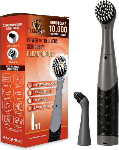 BEEST GroutCare 10000 Electric Spin Scrubber - Bathroom Cleaning Brush w/ 2 Replaceable Heads, IPX6 Waterproof - Cordless Electric Cleaning Brush Scrubber for Bathtub, Shower, Grout, Tile, Kitchen