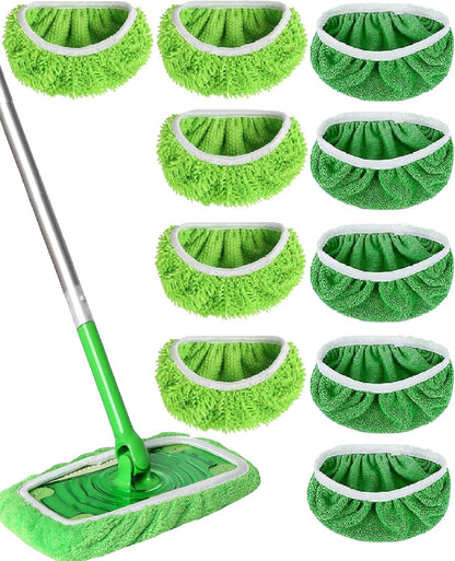 Reusable Microfiber Mop Pads Washable Wet Pads Compatible with Swiffer Sweeper Refills Pads for Wet & Dry Sweeping Cloths Mop Head Replacement for Household Cleaning (Green 4PCS)