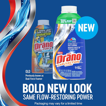 Drano Early Action Foamer Drain Clog Remover and Cleaner for Shower or Sink Drains, Unclogs and Removes Sources of Odor, 17 Fl Oz