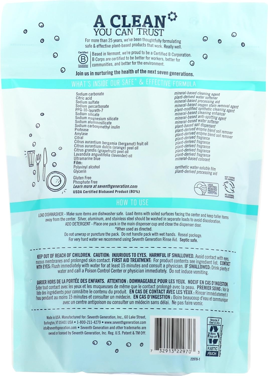 Seventh Generation Power Plus Dishwasher Detergent Packs Fresh Citrus scent Pack of 2 for sparkling dishes Dishwasher tabs 40 count