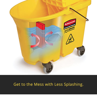 Rubbermaid Commercial Products WaveBrake 35 QT Down-Press Mop Bucket and Wringer Combo on Wheels with Dirty Water Bucket Black for Heavy-Duty Floor Cleaning