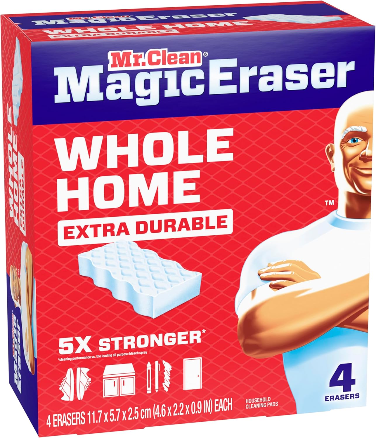 Mr. Clean Magic Eraser Sponge, All Purpose Cleaner, Cleaning Scrubber, Wall, Sneaker, Kitchen, Bathroom, Shower Cleaner, Cleaning Supplies, Melamine Sponge, Cleaning Pads, Extra Durable, 10ct