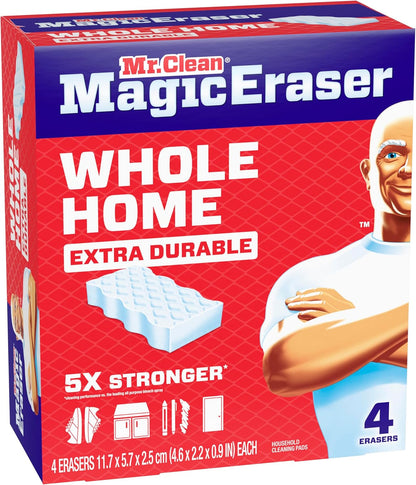 Mr. Clean Magic Eraser Sponge, All Purpose Cleaner, Cleaning Scrubber, Wall, Sneaker, Kitchen, Bathroom, Shower Cleaner, Cleaning Supplies, Melamine Sponge, Cleaning Pads, Extra Durable, 10ct