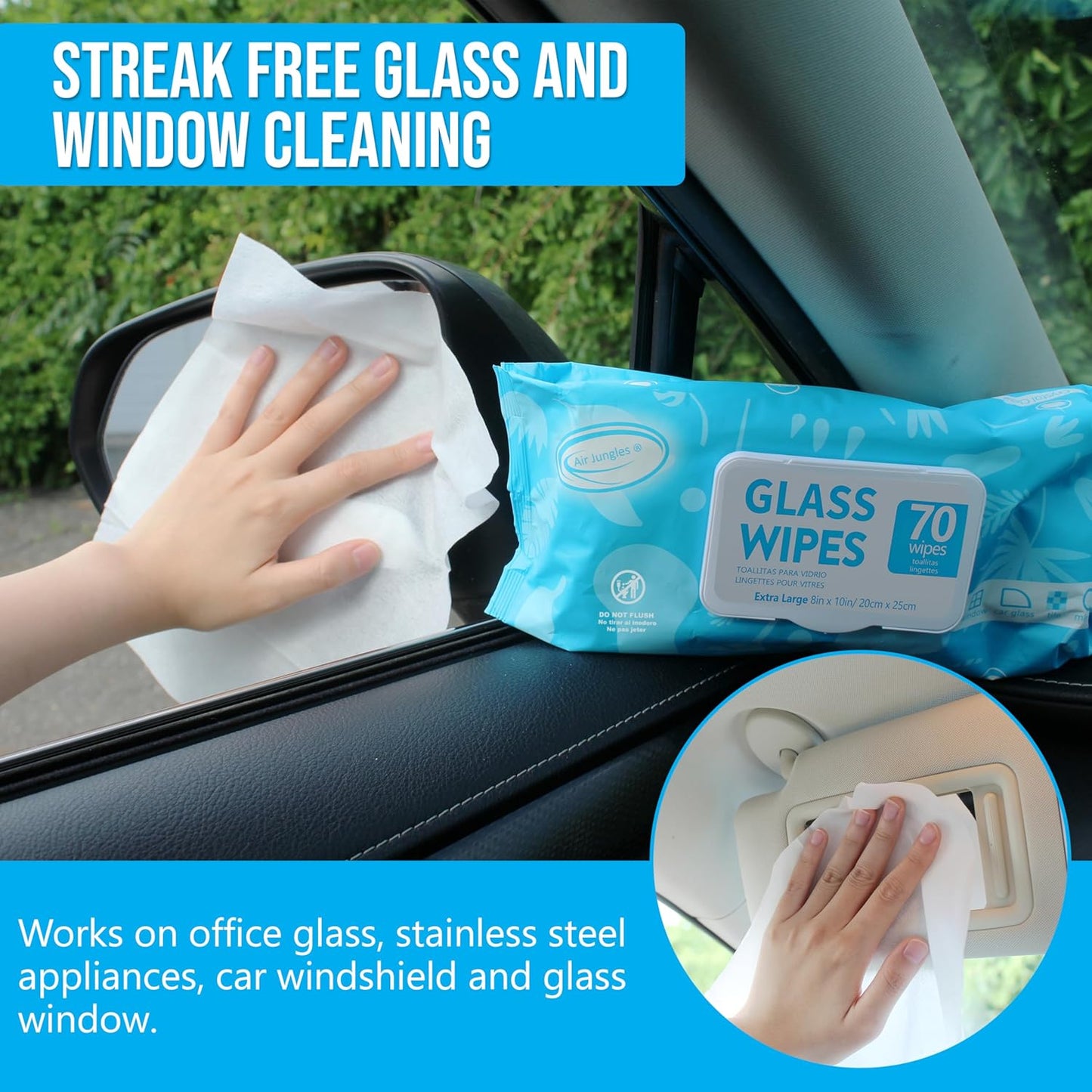 Air Jungles 3in1 Leather Cleaner Wipes 70 Count (Pack of 3), Extra Large 8" x 10" Size, Clean Condition Protect Wipes for Vinyl and Leather Apparel Furniture Auto Car Interior Shoes Boots Bags