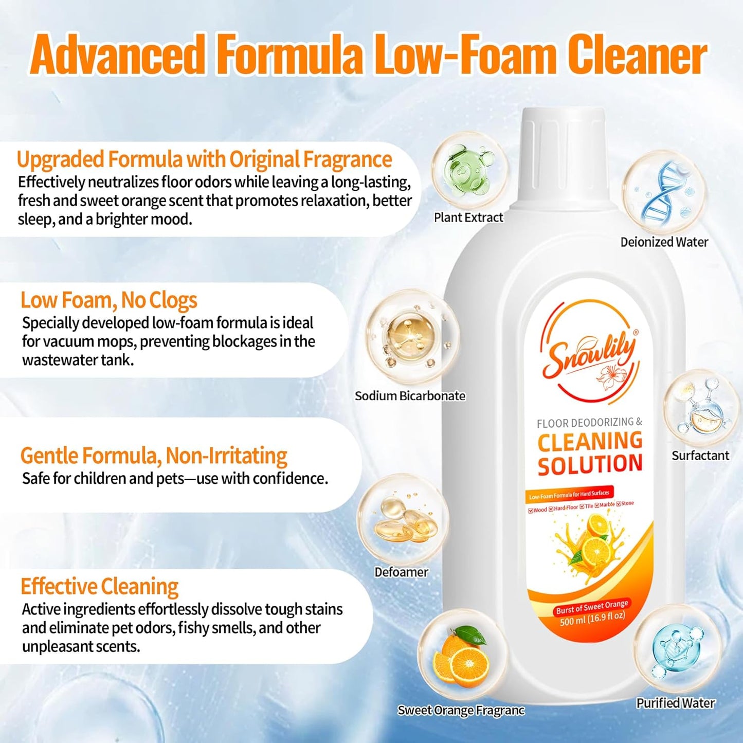 Snowlily 2 Pack Floor Cleaning Solution,Floor Cleaner for All Robot Vacuums Wet-Dry Mops,Deep Cleans Hardwood,Tile & Laminate,33.8 Fl Oz (Bluebell)