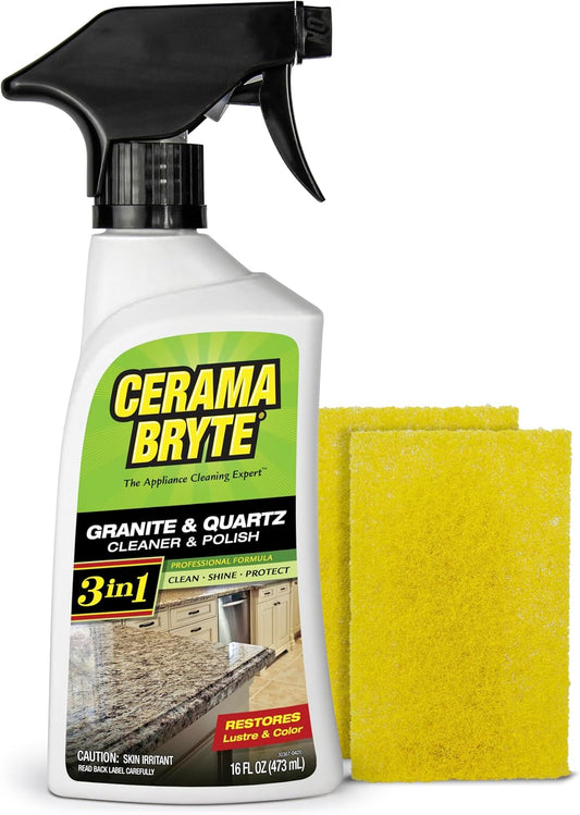 Cerama Bryte Granite and Quartz Daily Clean & Shine Safely Also Use On Marble Soapstone Quartz Quartzite Slate Limestone Corian Laminate Tile Countertop, 16 Ounce (2 Pack)