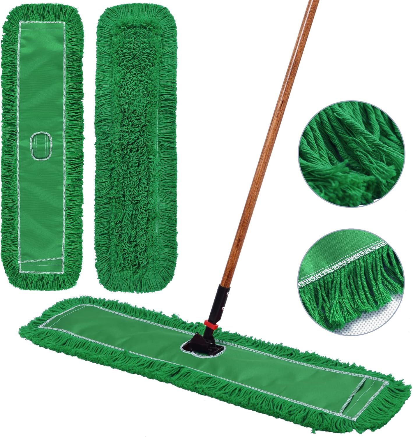 Matthew Cleaning 24'' Industrial Strength Cotton Dust Mop Refill Washable Replacement Heads for Residential & Commercial Use Fit Standard Dust Mop Frames, Hardwood, Laminate, Concrete Floors 3 Pack
