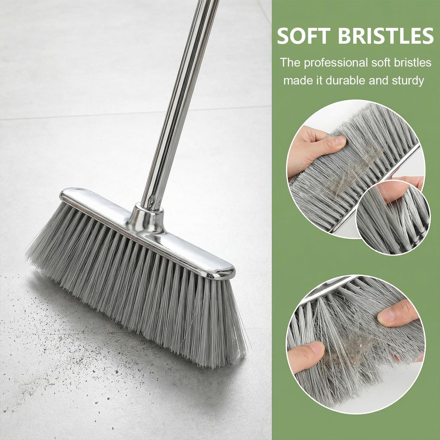 Indoor Soft Bristles Broom and Dustpan Angle Sweeping Dustpan and Broom with Long Handle for Kitchen Hardwood Floor Cleaning (Broom and Dustpan)