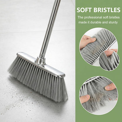 Indoor Soft Bristles Broom and Dustpan Angle Sweeping Dustpan and Broom with Long Handle for Kitchen Hardwood Floor Cleaning (Broom and Dustpan)