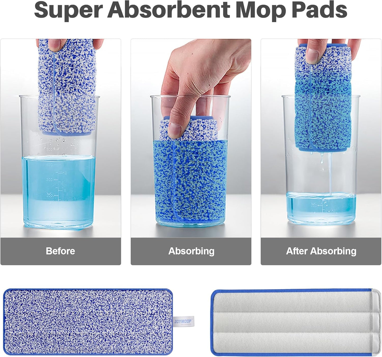 JOYMOOP 17.7-Inch Microfiber Flat Mop Replacement Pads – Washable Reusable Grey & Stripe, Pack of 4 Heavy-Duty Wet & Dry Refill for JOYMOOP Flat Mop & Bucket System