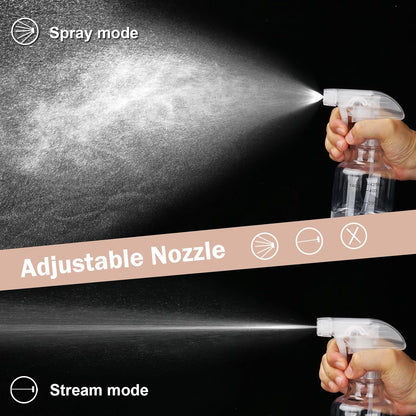 Plastic Spray Bottles Empty Spray Bottle 16.9oz/500ml 2 Pack Heavy Duty Spraying Bottles Mist/Stream Water Bottle for Cleaning Solutions, Essential Oils, Hair (Clear)