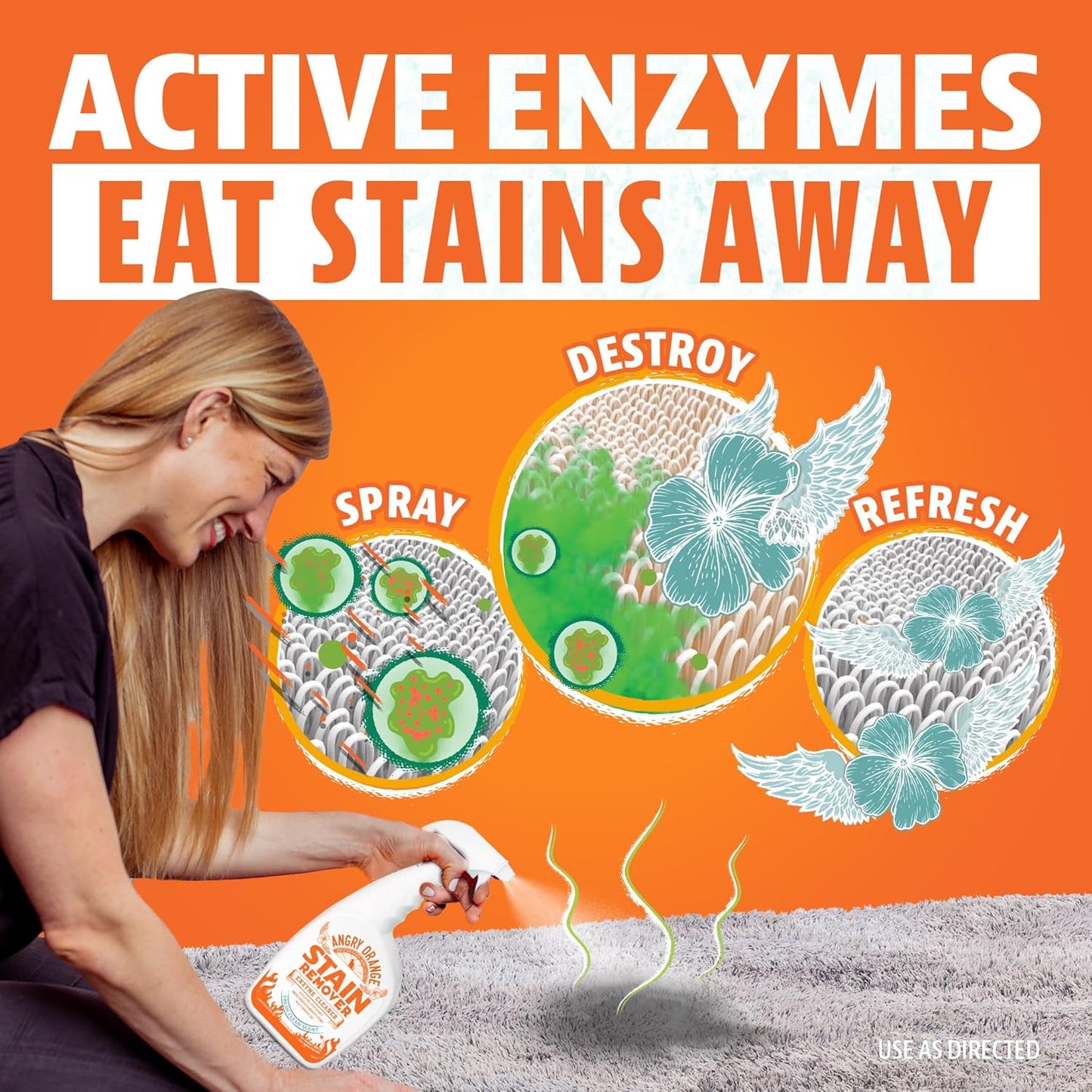 ANGRY ORANGE Stain & Odor Remover - 32oz Pet Urine Enzyme Cleaner - Enzymatic Dog & Cat Pee Destroyer and Odor Eliminator - NEW Orange Rush Scent Cleaning Solution for Home