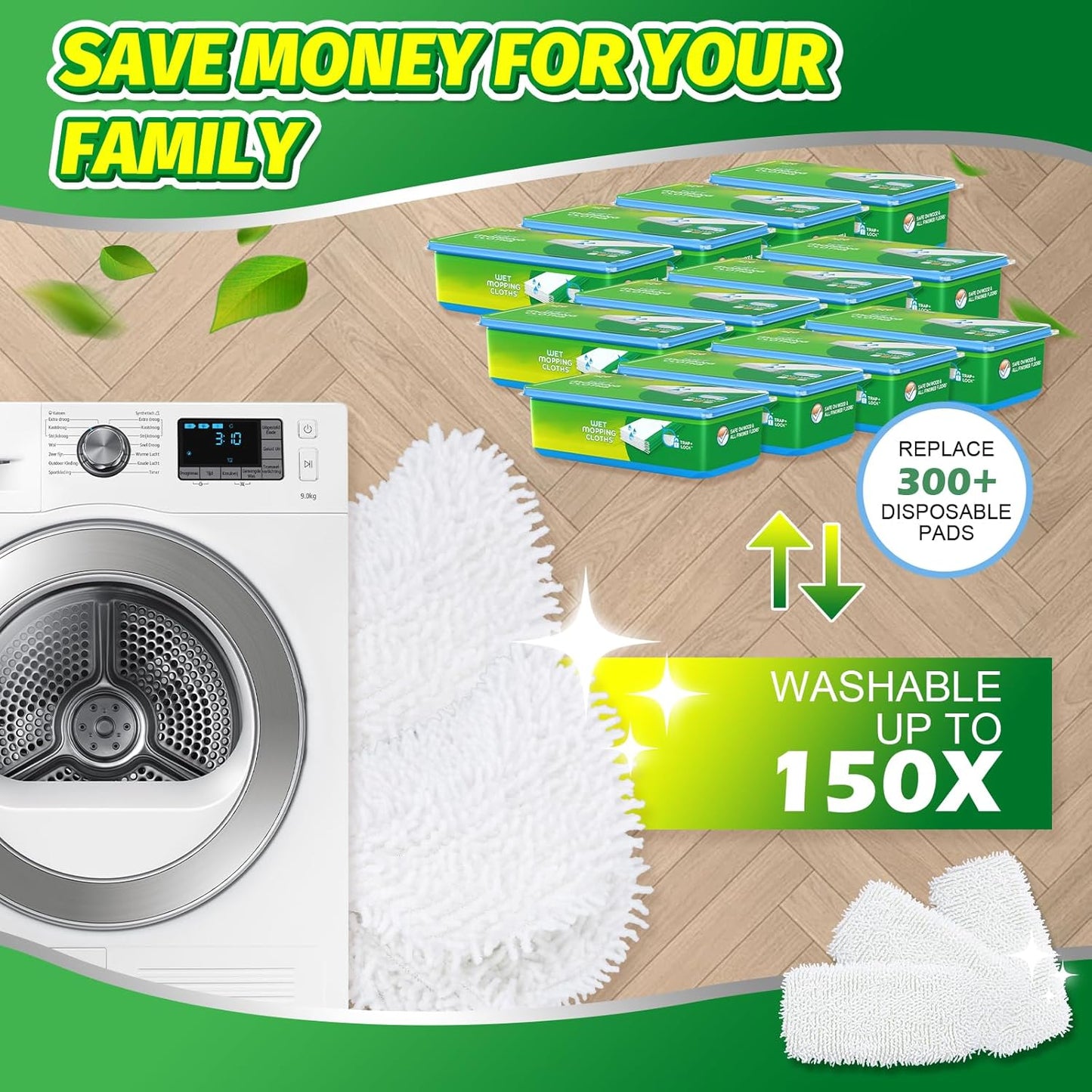 Reusable Microfiber Mop Pads Compatible with Swiffer Sweeper- 4 Pack Dry Sweeping Cloths & Wet Mopping Cloths - Chenille Washable Wet Pads Refill for Mopping Floors (Mop is not Included)