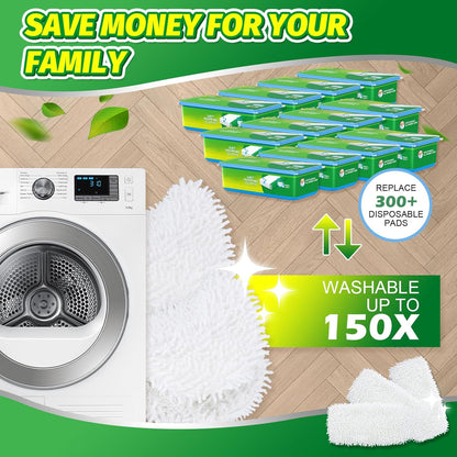 Reusable Microfiber Mop Pads Compatible with Swiffer Sweeper- 4 Pack Dry Sweeping Cloths & Wet Mopping Cloths - Chenille Washable Wet Pads Refill for Mopping Floors (Mop is not Included)