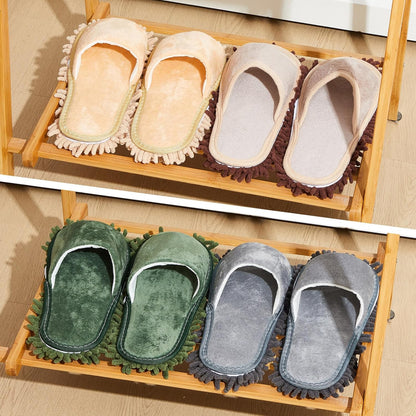 Jecery 4 Pair Washable Microfiber Mop Slippers Detachable Dusting Shoes for Floor Cleaning, Office & Home Use Suitable for Women & Men(Blue, Brown, Beige, White,L Size)