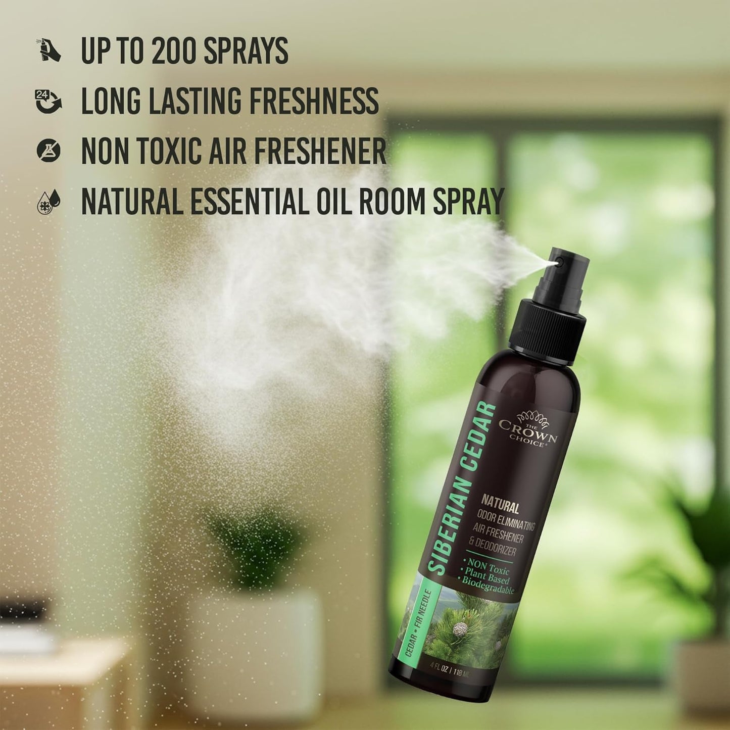 Non-Toxic Odor Eliminator,Natural Cedar Air Freshener Spray for Clothes Storage & Moth Repellent,Closet & Couch Deodorizer,Long Lasting Bathroom & Toilet Freshener, Safe for Kids & Pets-4 oz Pack of 1