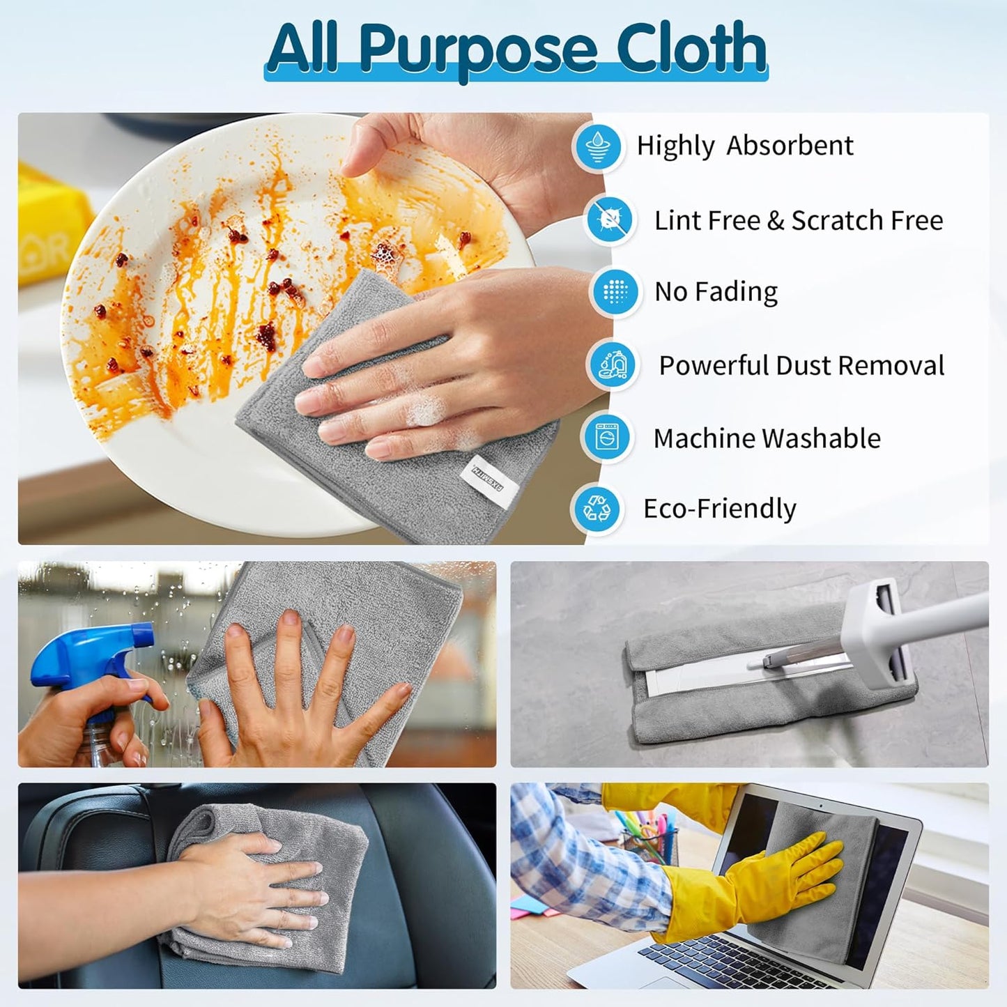 FIXSMITH Microfiber Cleaning Cloth - Pack of 8, Size: 12 x 16 in, Multi-Functional Cleaning Towels, Highly Absorbent Cleaning Rags, Lint-Free, Streak-Free Cleaning Cloths for Car Kitchen Home