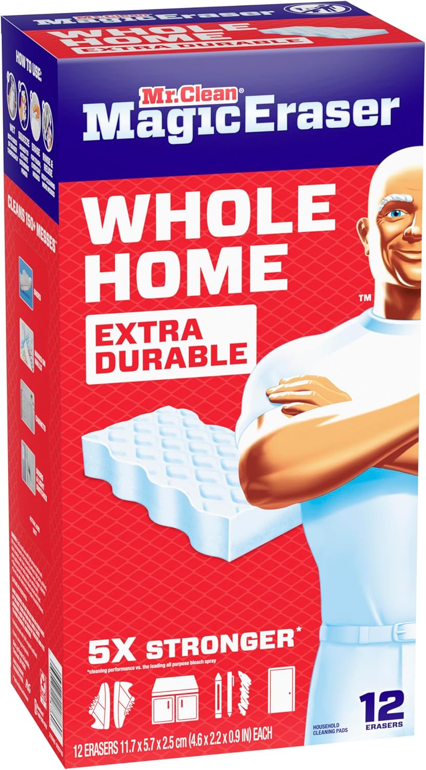Mr. Clean Magic Eraser Sponge, All Purpose Cleaner, Cleaning Scrubber, Wall, Sneaker, Kitchen, Bathroom, Shower Cleaner, Cleaning Supplies, Melamine Sponge, Cleaning Pads, Extra Durable, 10ct